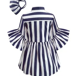 a.t.u.n. A T U N Girls Navy Blue & White Striped Pure Cotton Shirt Dress image 2