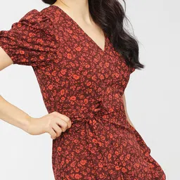 Tokyo Talkies Women Rust Floral Printed Wrap Dress image 2