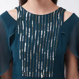 Miss Chase Teal Embellished Georgette Maxi Dress image 2