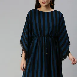 SHOWOFF Black Striped Georgette A-Line Midi Dress image 2