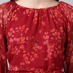 Souchii Maroon Floral Layered Chiffon A-Line Midi Dress image 2