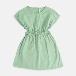 Pantaloons Junior Girls Green Striped Waisted Cotton Dress image 2