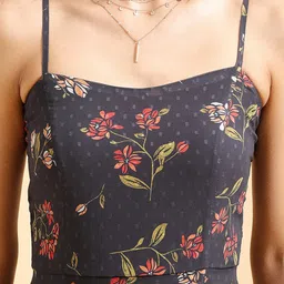 Tokyo Talkies Black & Red Floral Printed Shoulder Straps Layered Maxi Dress image 3