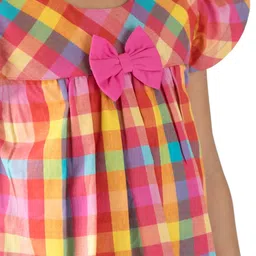 Campana Multicoloured Checked Pure Cotton A-Line Dress image 3