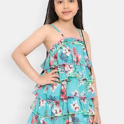 Nauti Nati Girls Floral Printed Shoulder Strap Layered A-Line Dress image 3