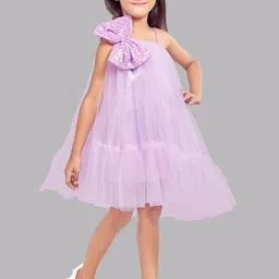 Pink Chick Girls Shoulder Straps Bow Asymmetrical Hem Tulle Net A-Line Dress image 5