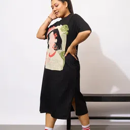 SASSAFRAS Curve Plus Size Graphic Printed Cotton T Shirt Dress image 2