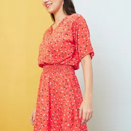 Globus Red Floral Printed Fit & Flare Dress image 5