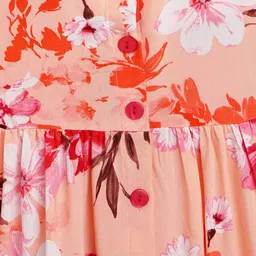 Campana Girls Floral Printed Halter Neck Cotton Casual Fit & Flare Dress image 3