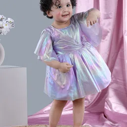 BAESD Girls Embellished Satin Flutter Sleeves Fit & Flare Party Dress image 3