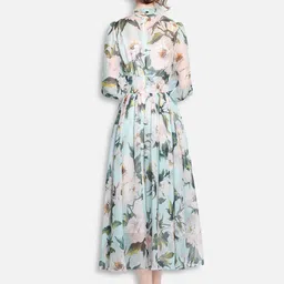 JC Collection Green & Blue Floral Printed Maxi Fit & Flare Dress image 3