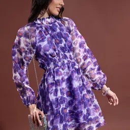 Tokyo Talkies Purple Dyed High Neck Fit & Flare Dress image 3