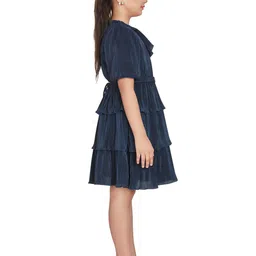 Peppermint Girls Round Neck Short Puff Sleeves Fit & Flare Dress image 2
