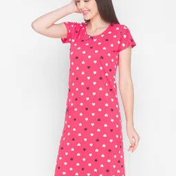 AV2 Red & White Printed Pure Cotton Nightdress image 5