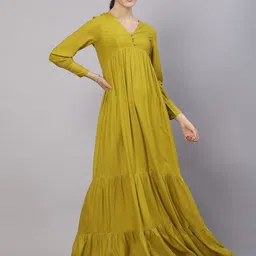 aayu V-Neck Cuffed Sleeves Tiered Flared Maxi Dress image 3