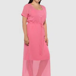 LastInch Pink Solid Georgette Maxi Dress image 2