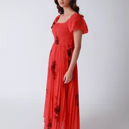 Strong And Brave Floral Printed Smocked Georgette Fit & Flare Maxi Dress image 3