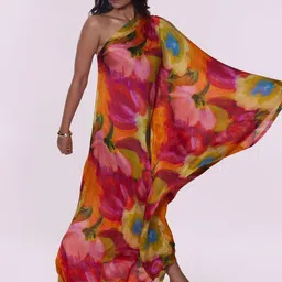 POPPI Women Cerise Printed Flared Sleeve Cotton Kaftan Maxi Dress image 2