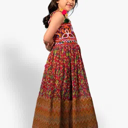 Jilmil Ethnic Printed Accordion Pleated Square neck Cotton Maxi Fit & Flare Dress image 4