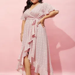 Berrylush Curve Floral Printed Flared Sleeve Wrap Dress image 3