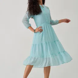 AASK Self Design Puff Sleeve Fit & Flare Midi Dress image 3