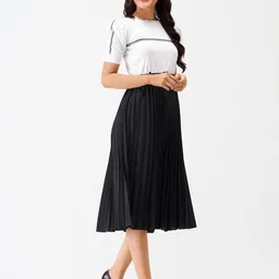 AASK Black Striped Crepe Fit & Flare Midi Dress image 3