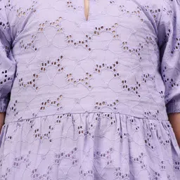 BAESD Floral Print Puff Sleeve Schiffli Fit & Flare Midi Dress image 3