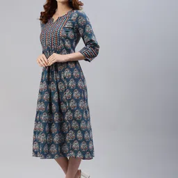 NeshamaKurti Printed Cotton A-Line Midi Dress image 3