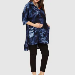 Mom For Sure by Ketki Dalal Maternity Dyed Shirt Collar High Low Kurta image 4