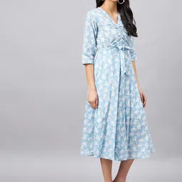 WineRed Floral Printed Fit & Flare Pure Cotton Midi Dress image 2