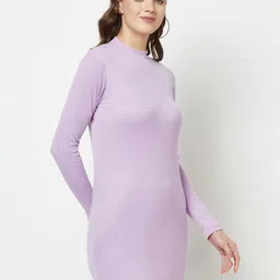 GLITO Solid High Neck Full Sleeve Bodycon Mini Dress image 3