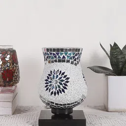 Devansh White & Blue Mosaic Design Glass Shade Table Lamp image 5