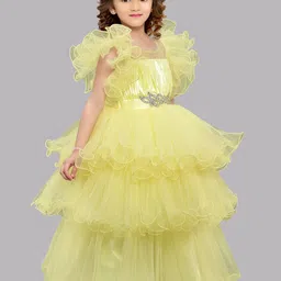 Pink Chick Girls Flutter Sleeves Layered Net Gown Maxi Dress image 4