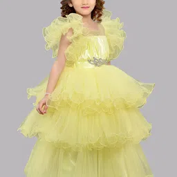 Pink Chick Girls Flutter Sleeves Layered Net Gown Maxi Dress image 2