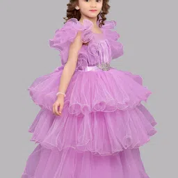 Pink Chick Girls Flutter Sleeves Layered Net Gown Maxi Dress image 5