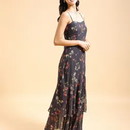 Tokyo Talkies Black & Red Floral Printed Shoulder Straps Layered Maxi Dress image 4