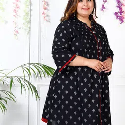 KALINI Plus Size Floral Printed Mandarin Collar Cotton A-Line Dress image 4