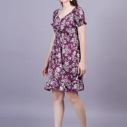 JC4U Floral Print Puff Sleeve A-line Dress image 5