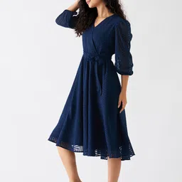 AASK Self Design Crepe Fit & Flare Dress image 3