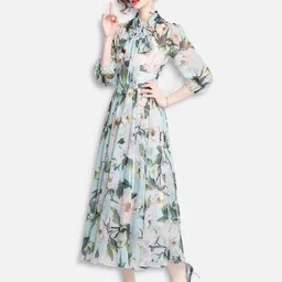JC Collection Green & Blue Floral Printed Maxi Fit & Flare Dress image 4