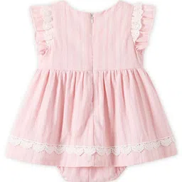 StyleCast Infants Pink Striped Self Design Flutter Sleeves Cotton Fit & Flare Dress image 2