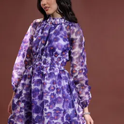 Tokyo Talkies Purple Dyed High Neck Fit & Flare Dress image 4