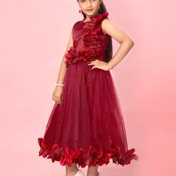 BAESD Girls Embellished Corsage Detailed Net Fit & Flare Midi Dress image 4