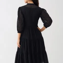 SIDYAL Chevron Self Design Band Collar Georgette Fit and Flare Midi Dress image 4