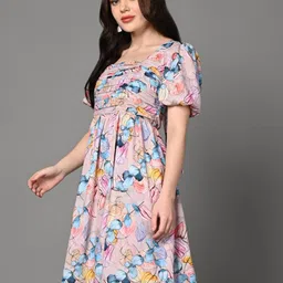 Justin Whyte Floral Printed Crepe Gathered Fit & Flare Dress image 5