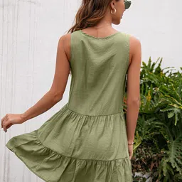 StyleCast x Revolte Green Self Design Tie-Up Neck Fit & Flare Dress image 2