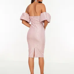 Trendyol Pink Striped Off-Shoulder Bodycon Dress image 5