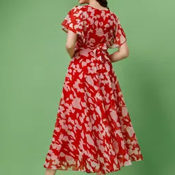 KALINI Abstract Printed Flared Sleeves Georgette A-Line Midi Dress image 3