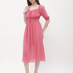 Madame Tie-Up Neck Flared Puff Sleeve Fit & Flare Midi Dress image 4