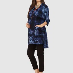 Mom For Sure by Ketki Dalal Maternity Dyed Shirt Collar High Low Kurta image 3